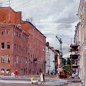 Leningrad urban scenery with crane 1964 oil on canvas 100x74